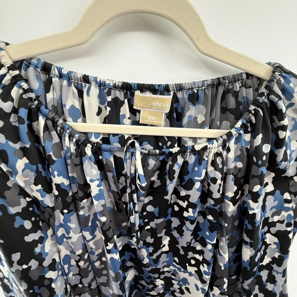 Michael Michael‎ Kors Abstract Print Peasant Blouse Size 2X Belted Top
